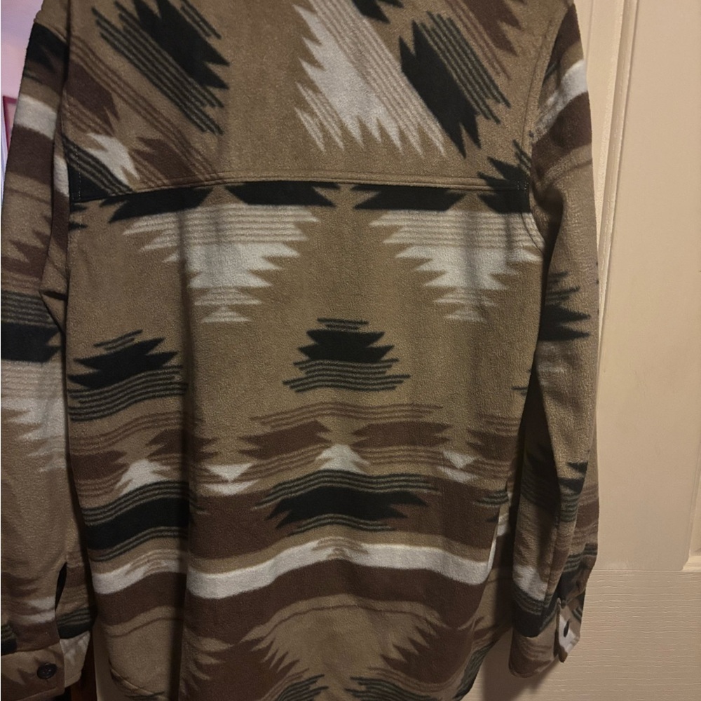 Brown and Black Utility Jacket with Geometric Patterns